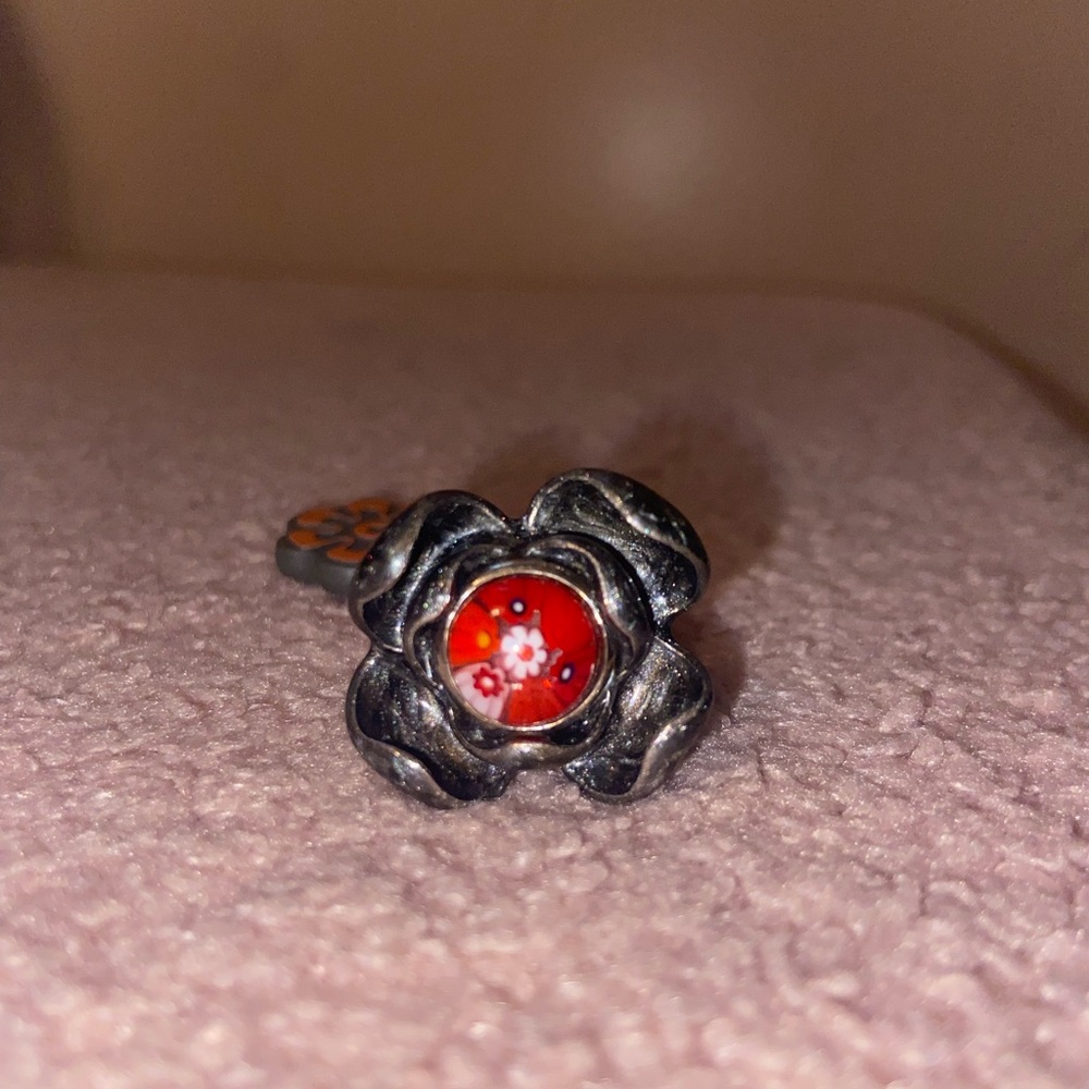 Charcoal Flower Statement Ring